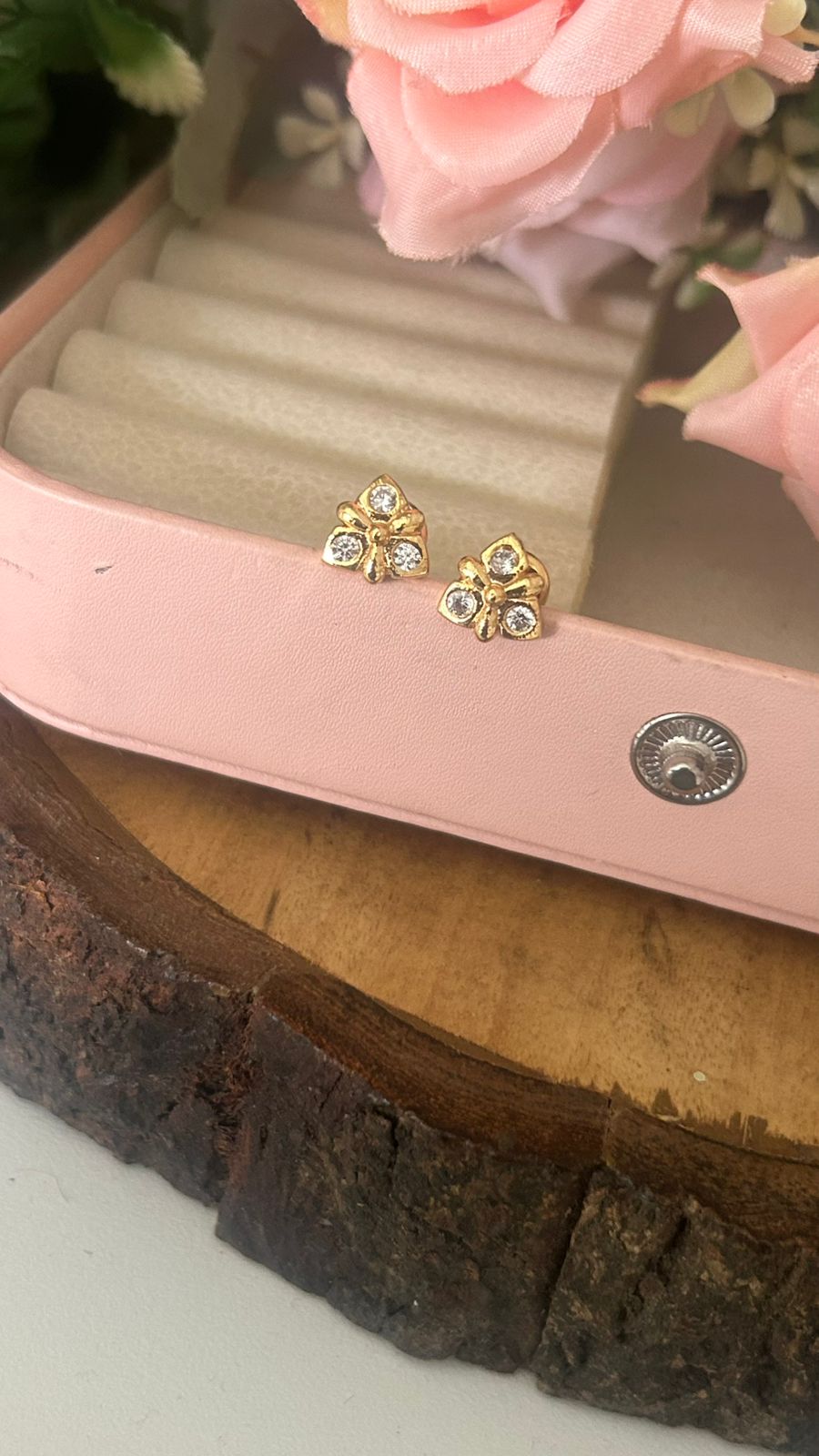 Panchaloham Triple Petal Designer Gold Polished Stud Earrings