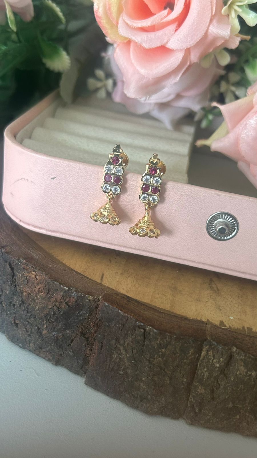 Panchaloham Gold Polished Ruby Designer jumka Drop Stud Earrings