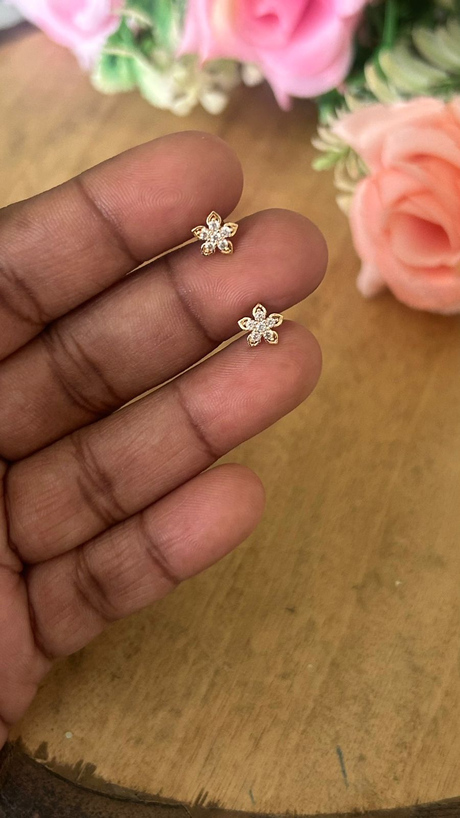 Small Flower Crystal Stud Earrings – Screw Back Nose Pin Style | Second Piercing Earrings