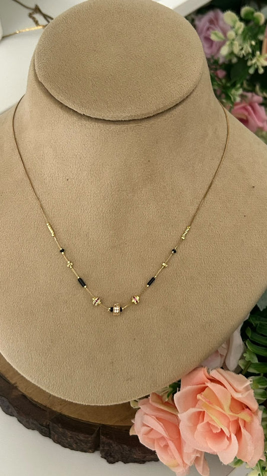 Elegant Gold Polished Delicate Chain Necklace with Cubic Zirconia Centerpiece