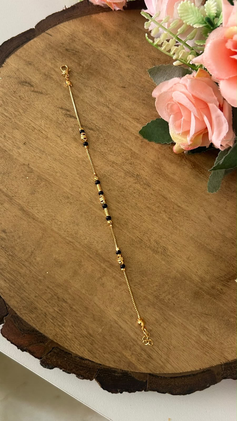 Minimalist Black Beads Nazariya Bracelet with Textured Gold Accents