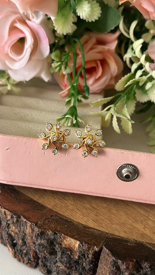 Swirl Flower Design Panchaloham Gold Polished Stud Earrings small size