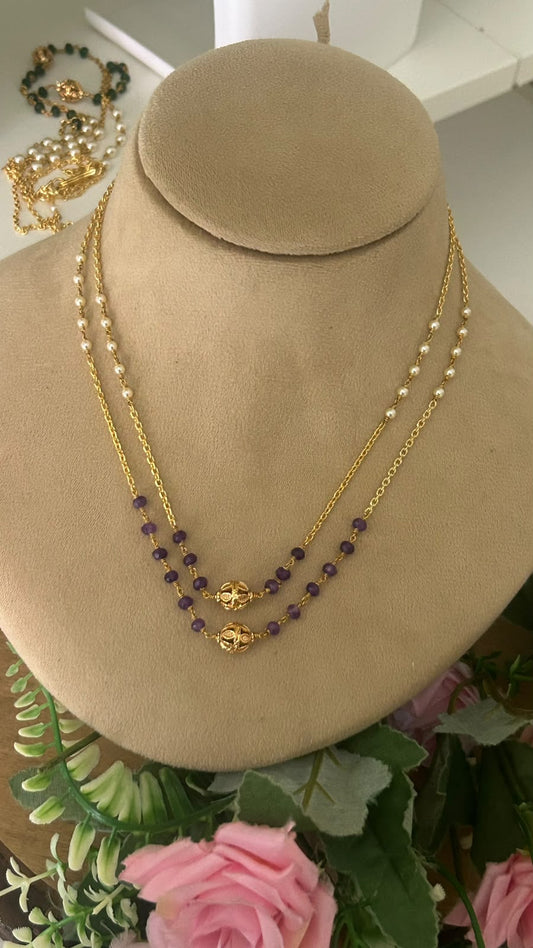 Lightweight Multi Layer Festive Wear Pearl and purple beads Mala