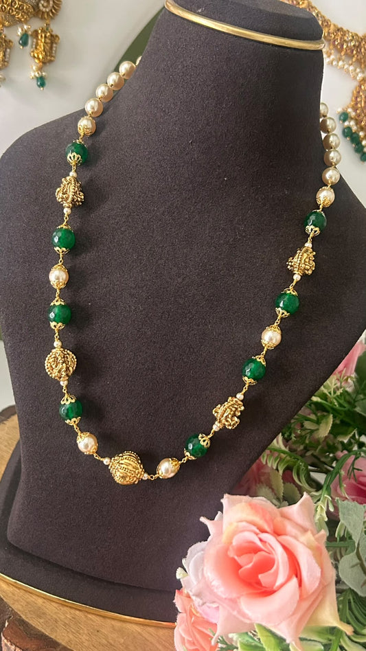 Elegant Lakshmi Devi Nakshi Balls & Onyx Beads Handmade Necklace – 19 Inches