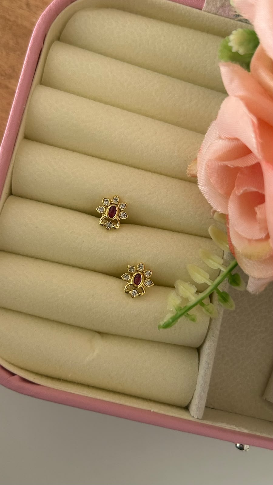 Ruby Bloom Mini Stud Earrings with CZ Stones