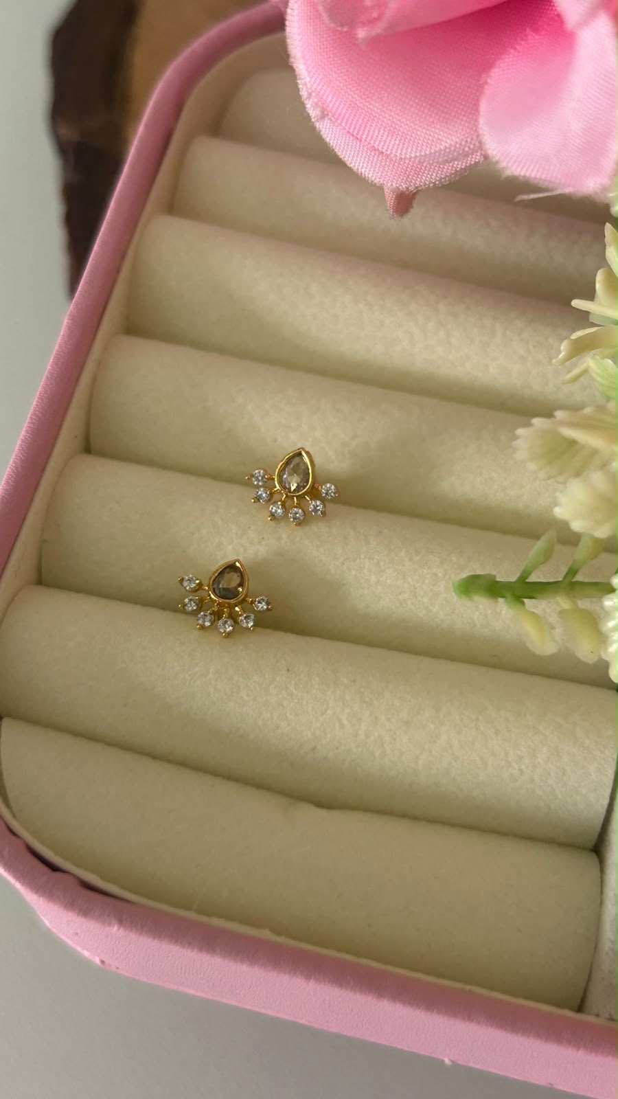 Minimalist white Pear Stone Studs with Secure Screw Lock llTiny white Drop Earrings