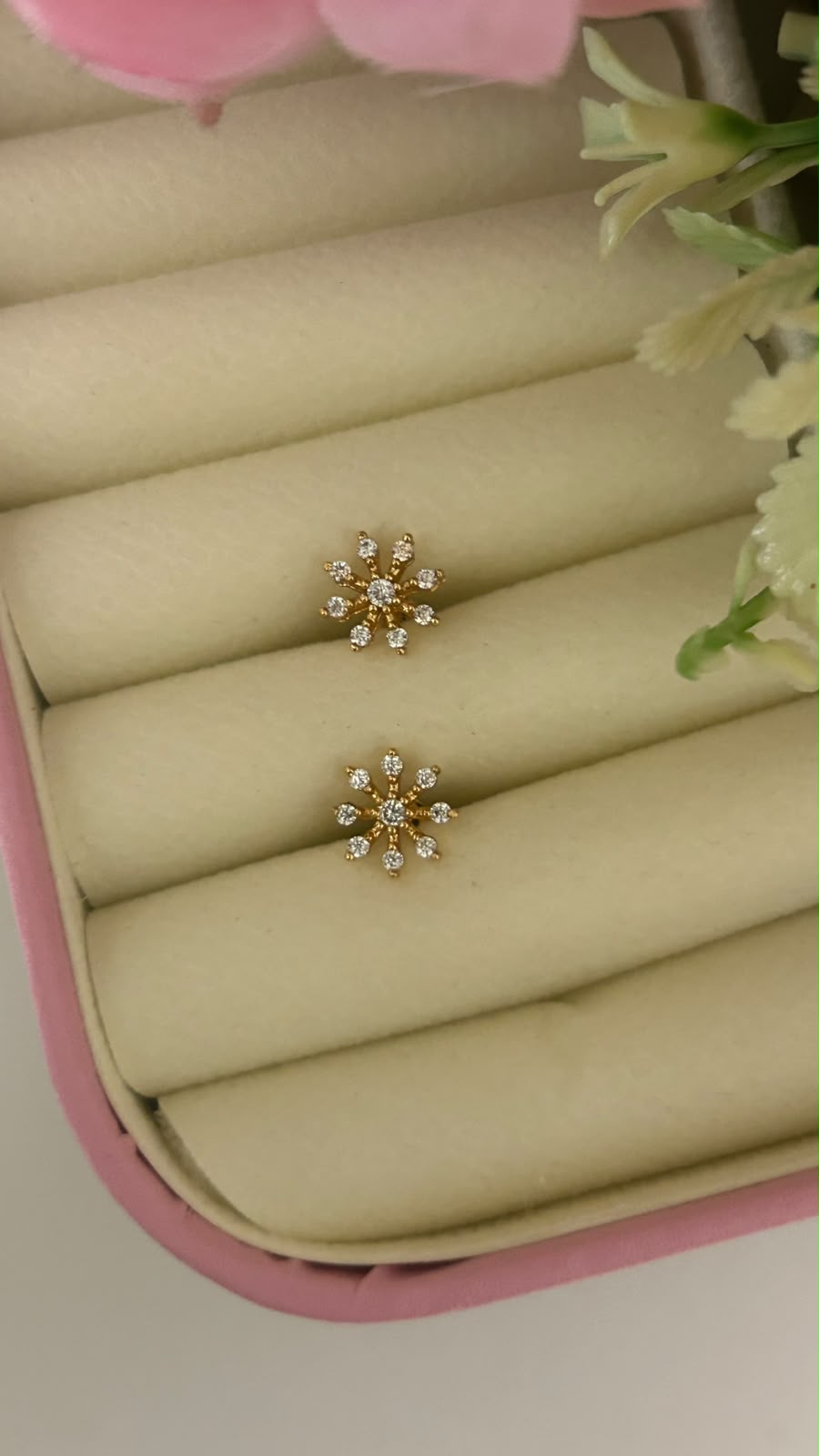 Premium Gold Finish small Petit Crystal Sunburst Flower Ear Studs for Women