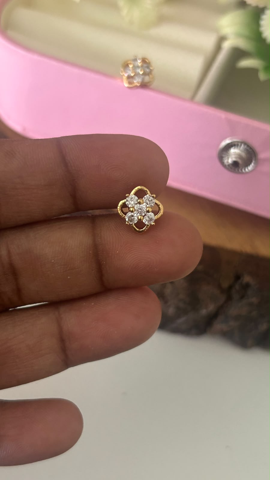 Panchaloham Gold Polish Four Loop Floral Stud Earrings in full white