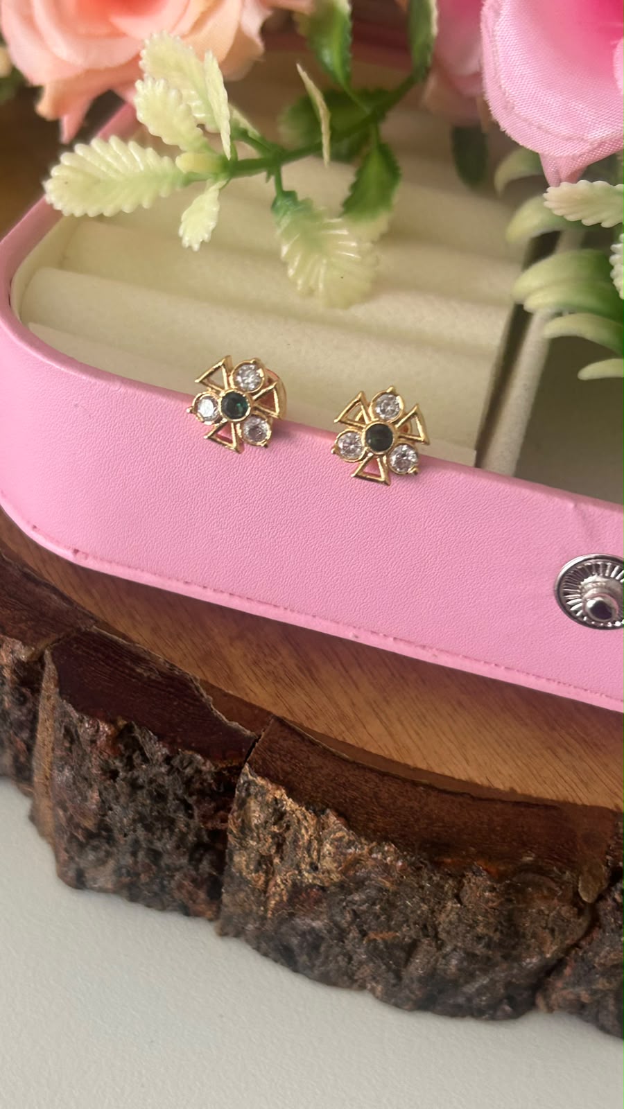 Panchaloham green Stone Geometric CZ Stud Earrings