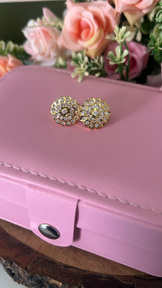 Elegant Panchaloham Round Flower Design Stud Earrings with Sparkling White Stones for Women
