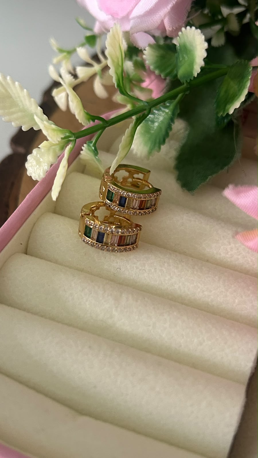 Elegant Rainbow Multicolor CZ Stone Gold Finish Bali Hoop Earrings for Women