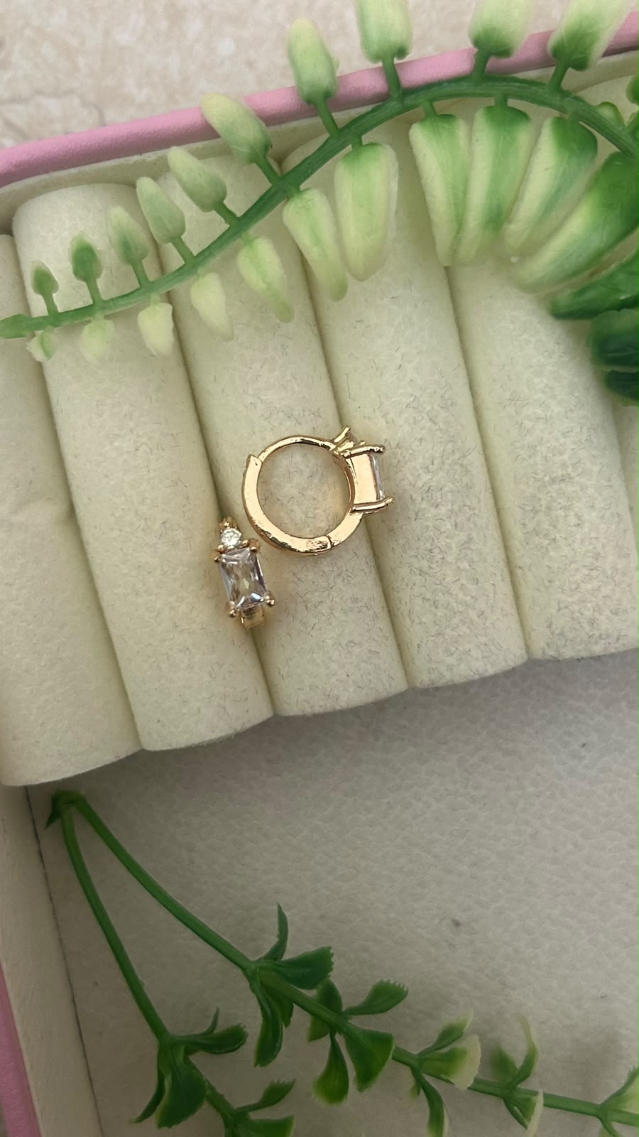 Elegant Emerald Cut White CZ Stone Gold Finish Mini Bali Hoop Earrings for Women – Trendy Daily Wear