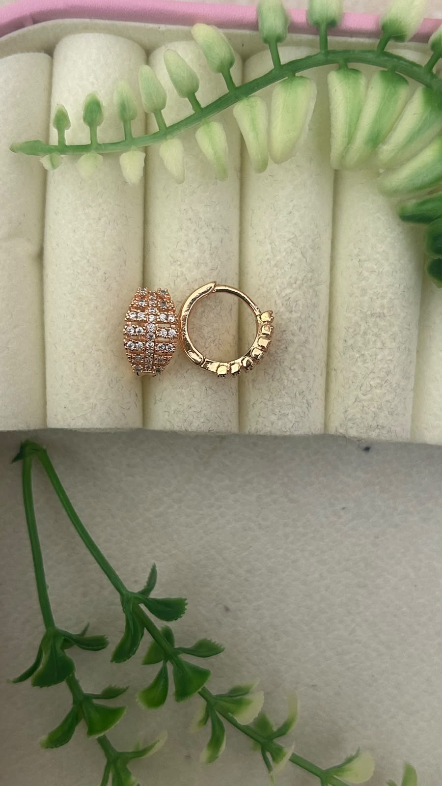 Elegant Rose Gold Finish Multi Row White CZ Stone Studded Broad Bali Hoop Earrings for Women – Party Wear Collection