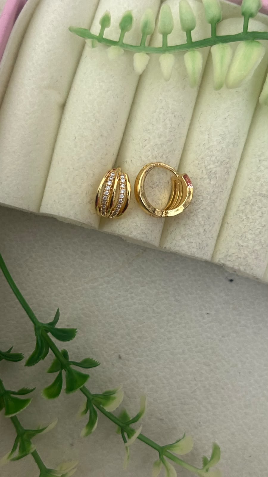 Elegant Dual Row White CZ Stone Twisted Design Gold Finish Mini Bali Hoop Earrings for Women – Trendy Daily Wear