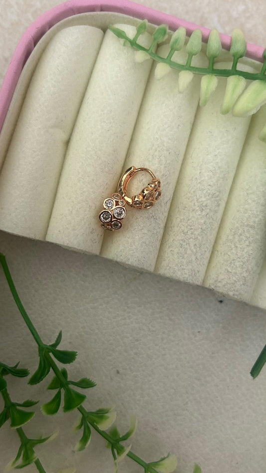 Elegant Multi Round White & Black CZ Stone Cluster Rose Gold Finish Mini Bali Hoop Earrings for Women – Trendy Daily Wear