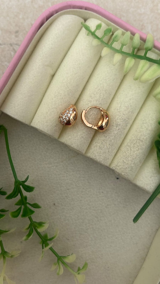 Elegant Teardrop Design White CZ Stone Rose Gold Finish Mini Bali Hoop Earrings for Women – Trendy Daily Wear
