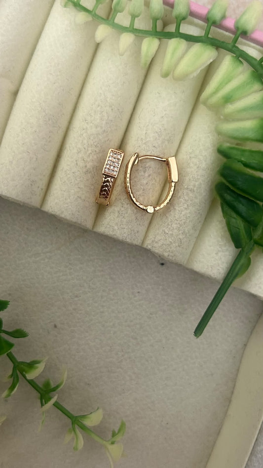Elegant Rectangular White CZ Stone Studded Gold Finish Mini Bali Hoop Earrings for Women – Trendy Daily Wear