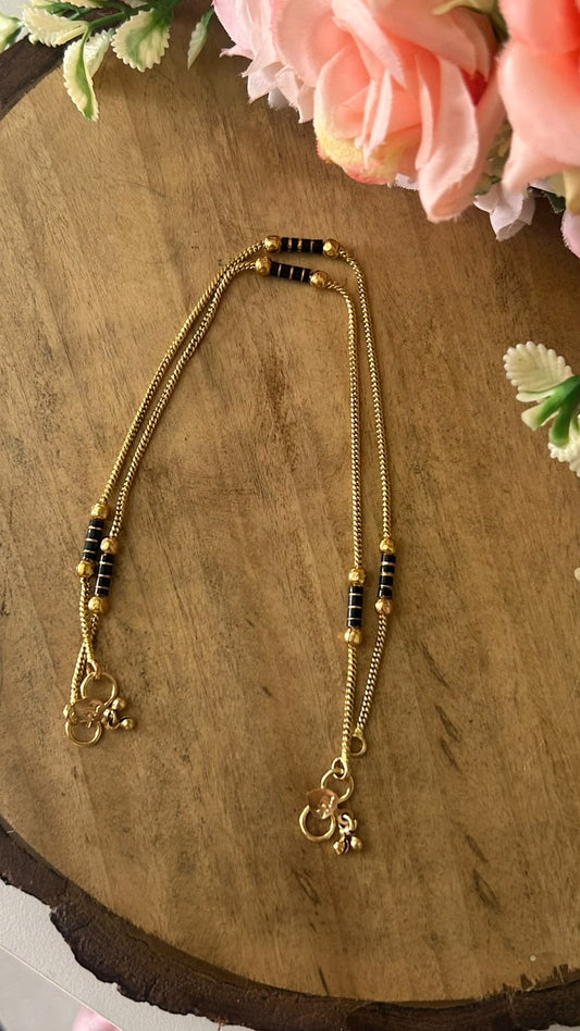Panchaloham Unpolished Black Beads Anklets with Traditional Nalla Pusalu Design