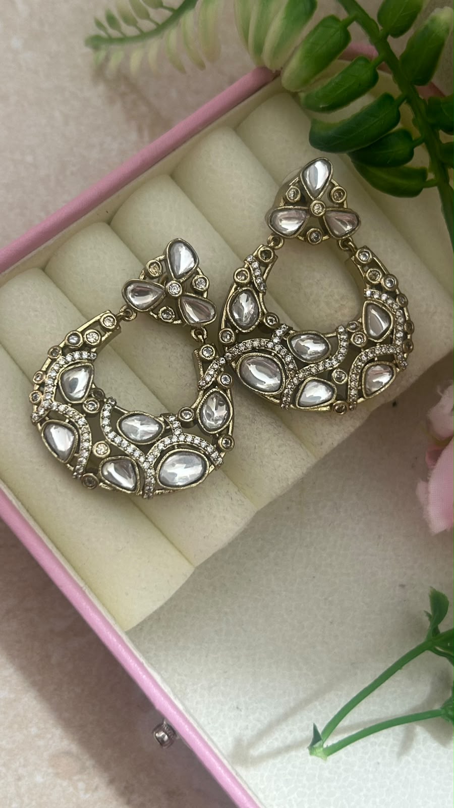 Royal Kundan Polki Stone Oversized Chandbali Earrings