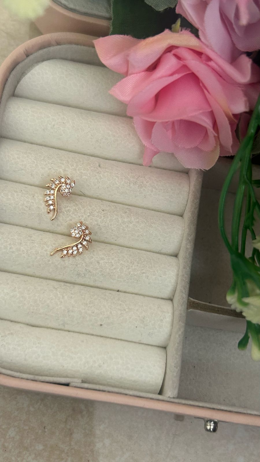 Gold Leaf Crystal Stud Earrings