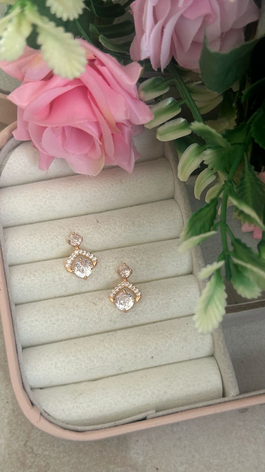 Square Halo Drop Earrings – Gold-Plated Cubic Zirconia Dangle