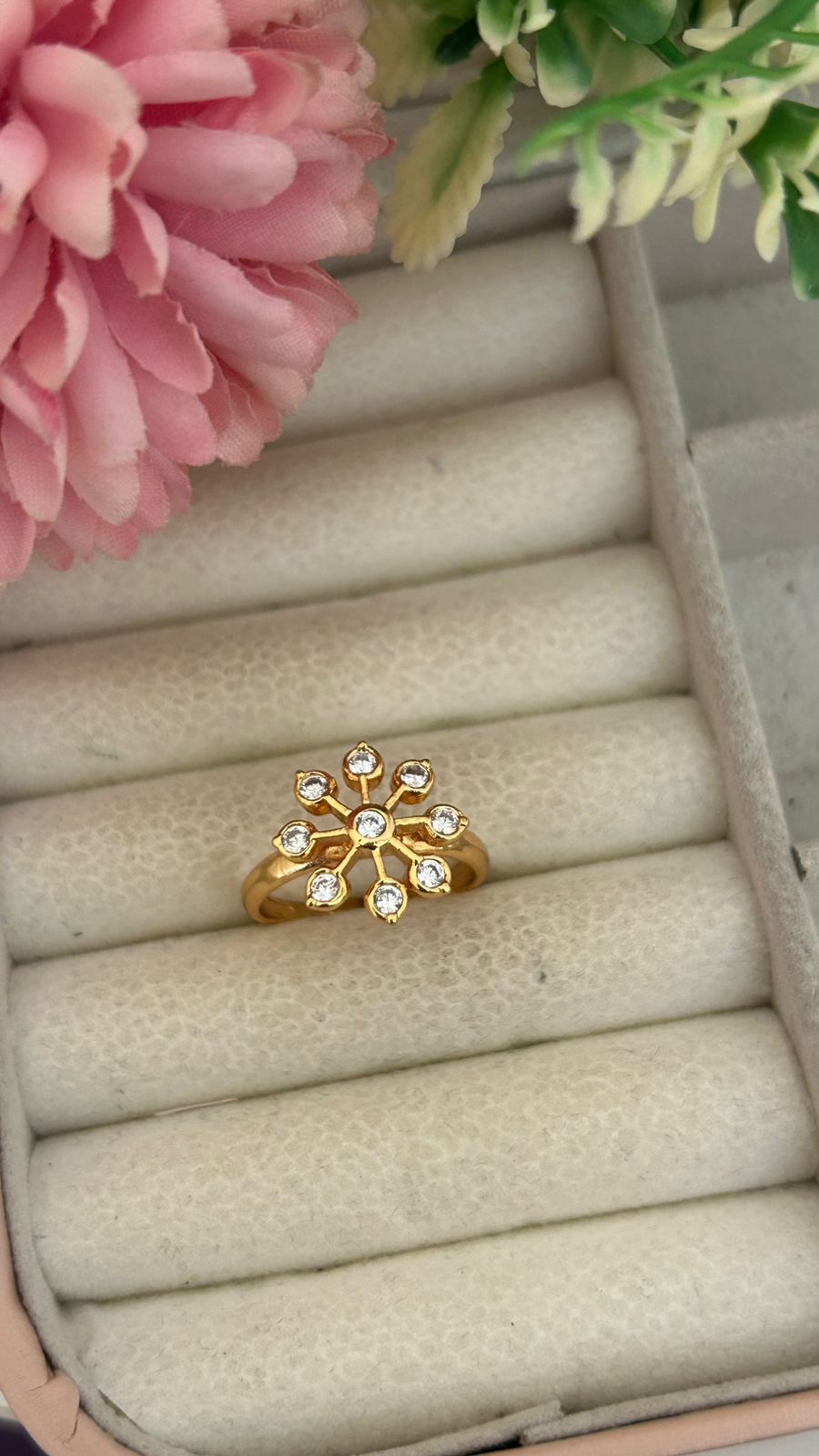 Elegant Panchaloham with Gold-Plated Adjustable Floral Ring with Sparkling CZ Stones – Fashion Mantra Jewelry