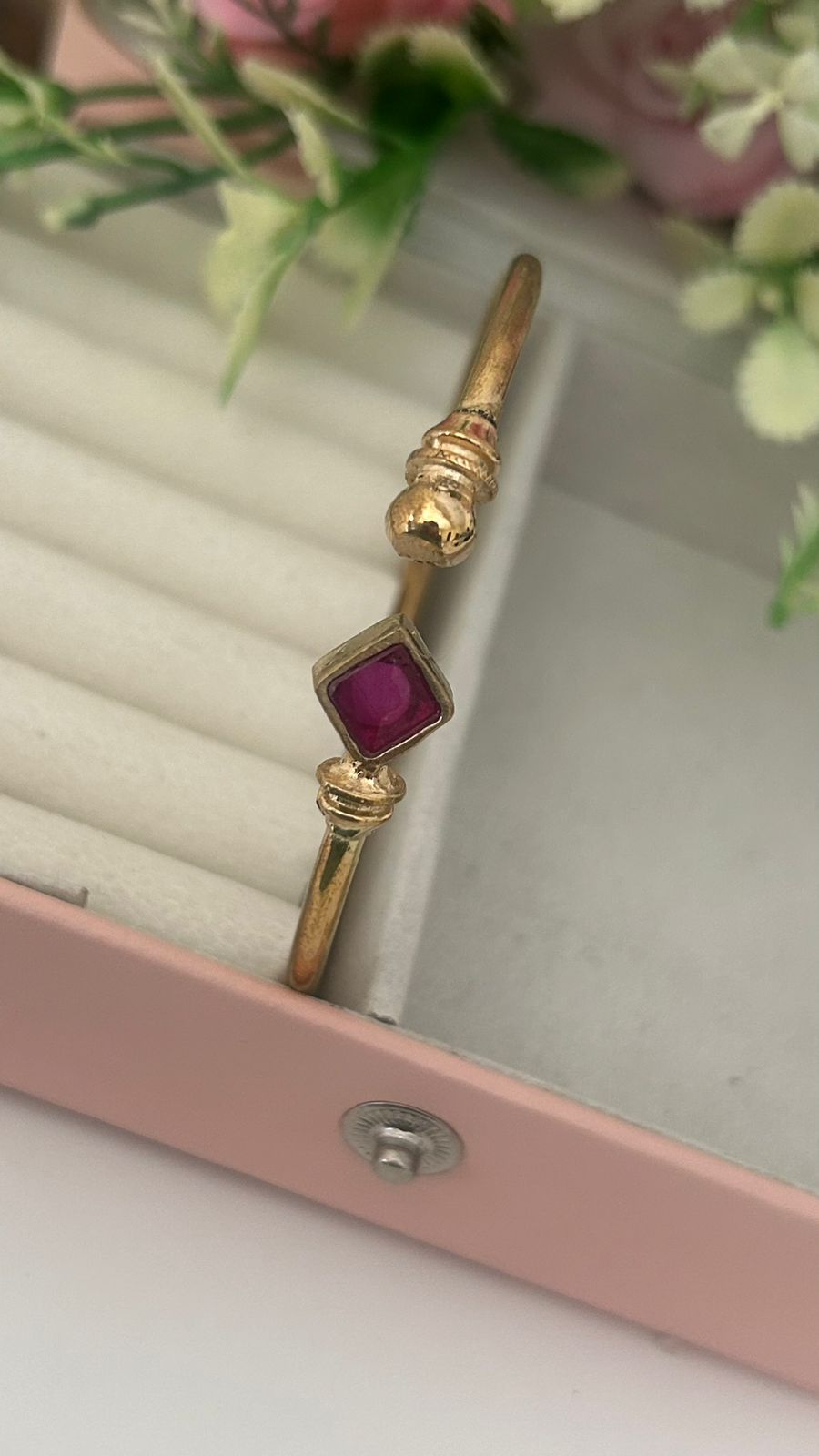 “ Panchaloha Adjustable Kada – Temple-Style Open Kada with Diamond-Shape Stone”