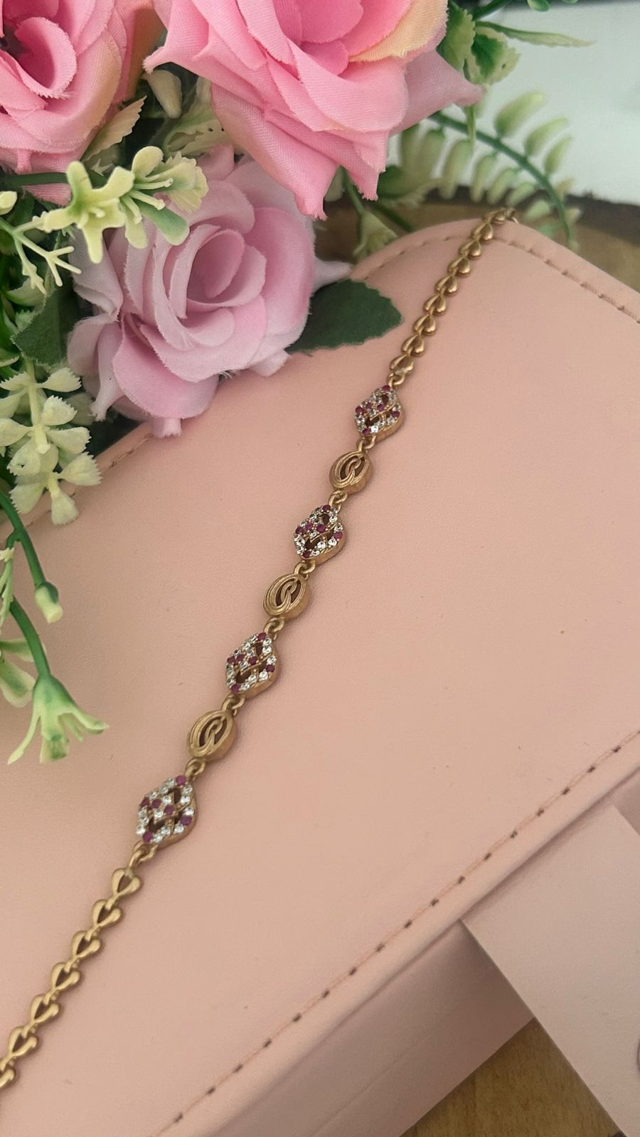 Unpolished Panchaloham Ruby & CZ Leaf Link Bracelet