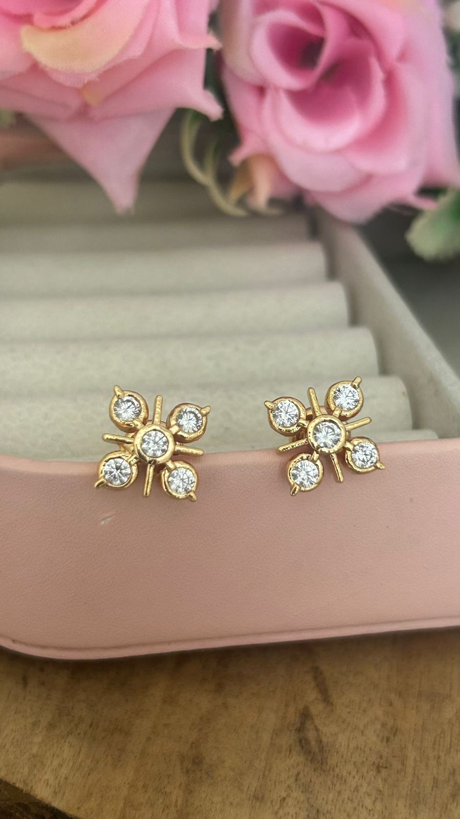 "Elegant Panchaloham Stud Earrings with Emerald Center and Crystal Accents (big size)– Traditional Gold-Toned Jewelry"