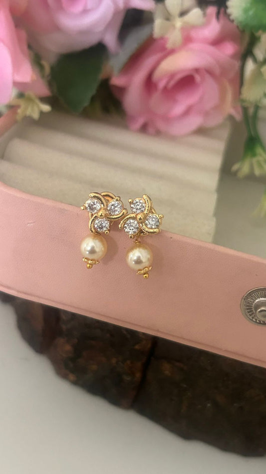 Panchaloham polished Ruby Stud Earrings with Detachable Swarovski Pearl Drop