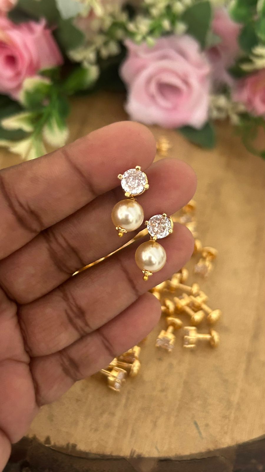 Panchaloha Stone Stud Earrings with Detachable Swarovski Pearl Drops