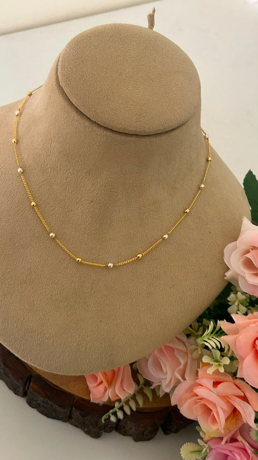 Minimalist Micro Gold-Plated Black Bead Mangalsutra Chain for Women