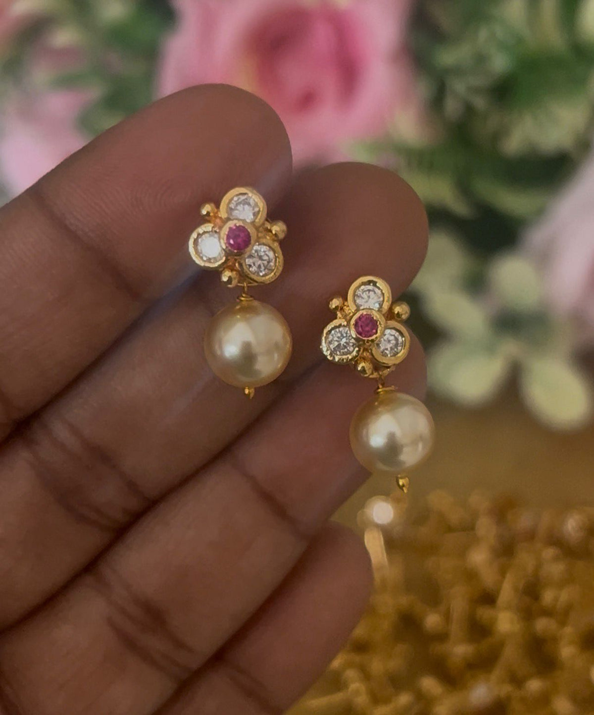 Classic Panchaloham Ruby Stud earrings– South Indian Heritage Jewelry Design"