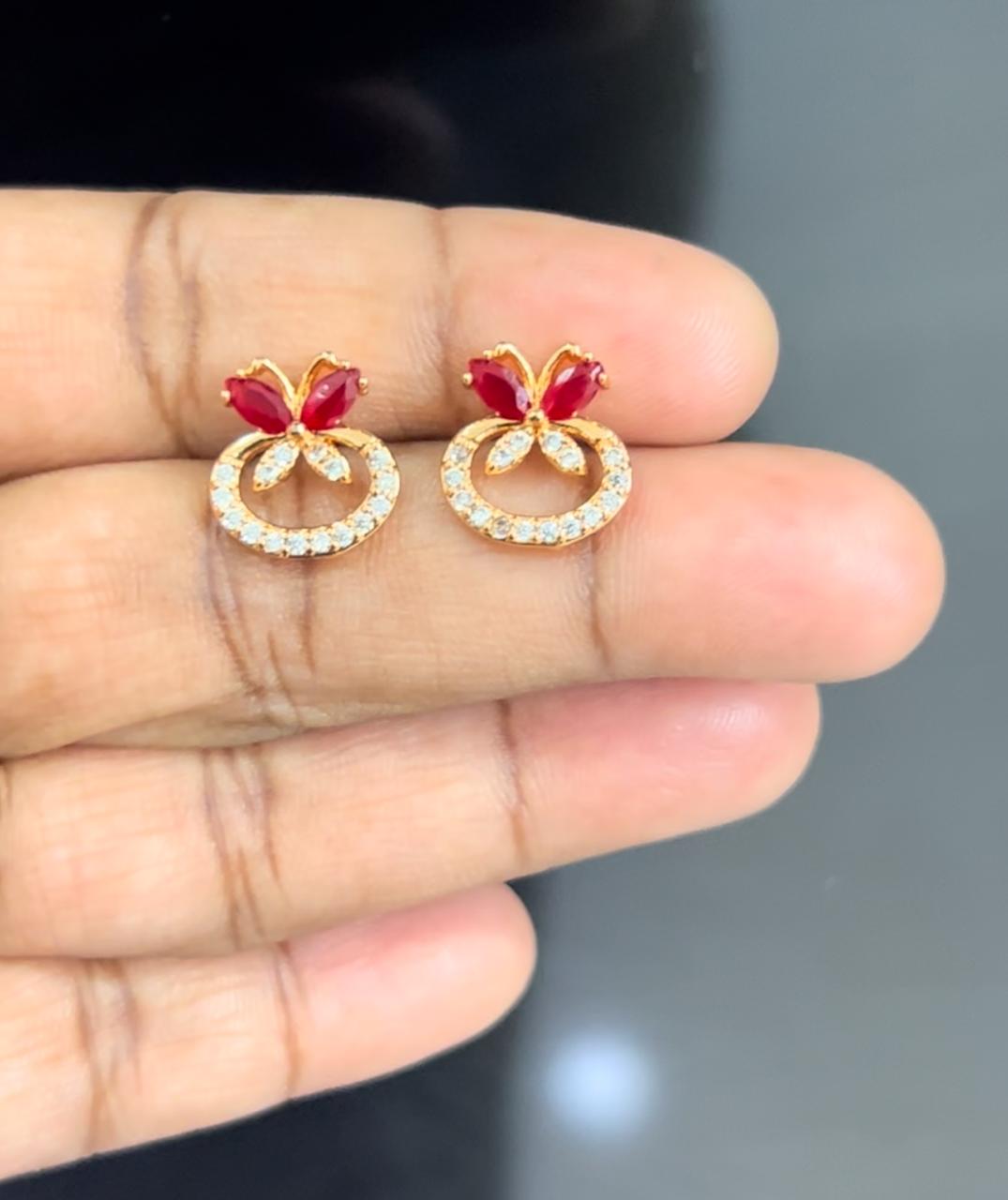 CZ Ear Rings with Red stone