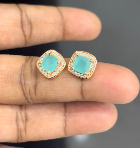 CZ Ear Rings Sea Blue Color Stone-004