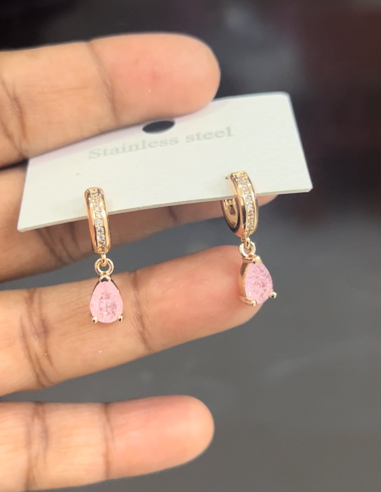 CZ Bali earrings in light pink colour hangings