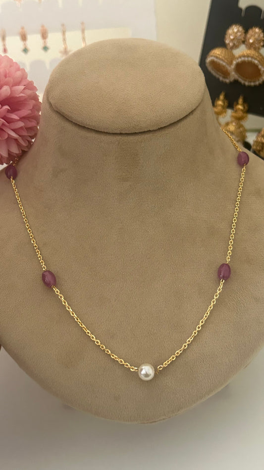 Micro gold plated chain with purple beads in 18 inches