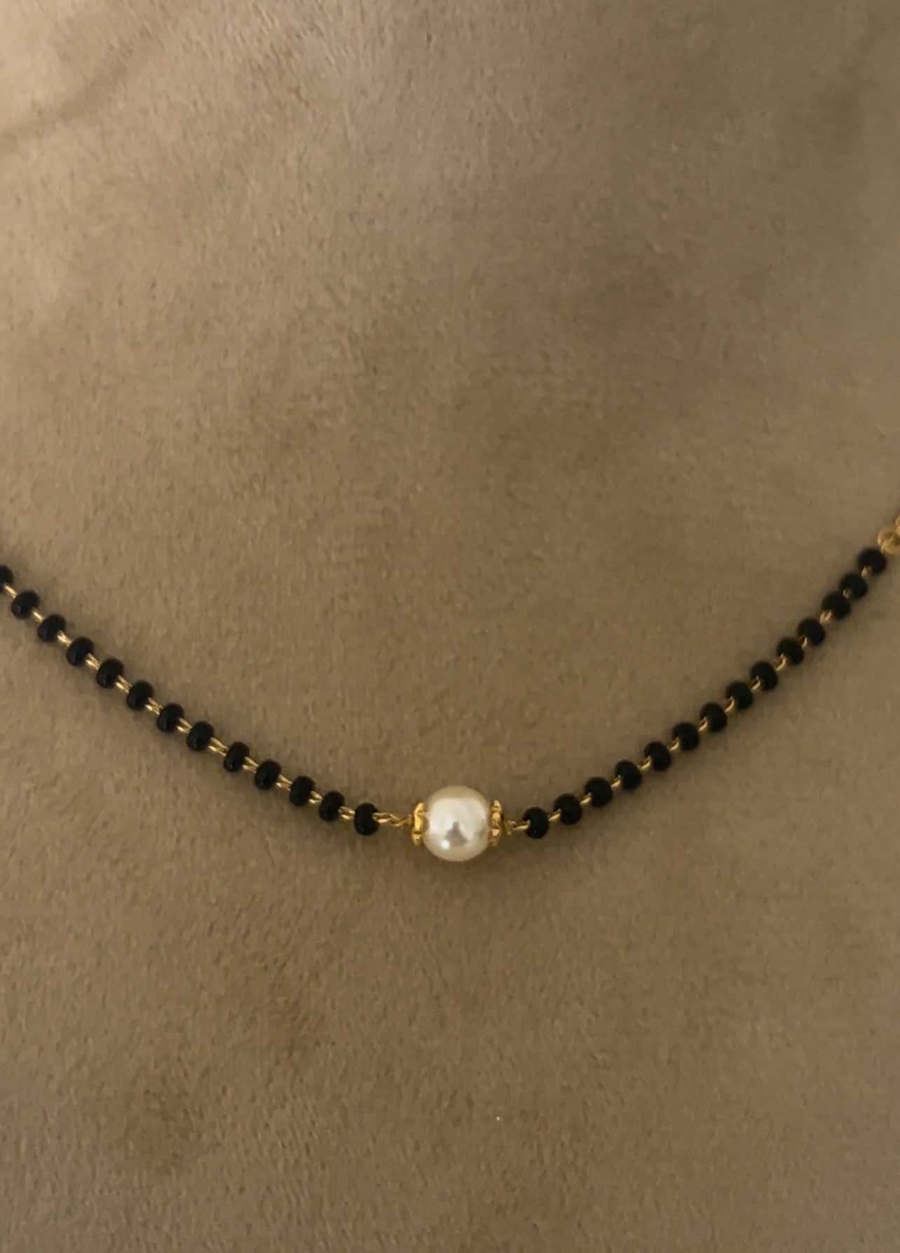 Black beads chain with real Swarovski pearl with 18 inches length