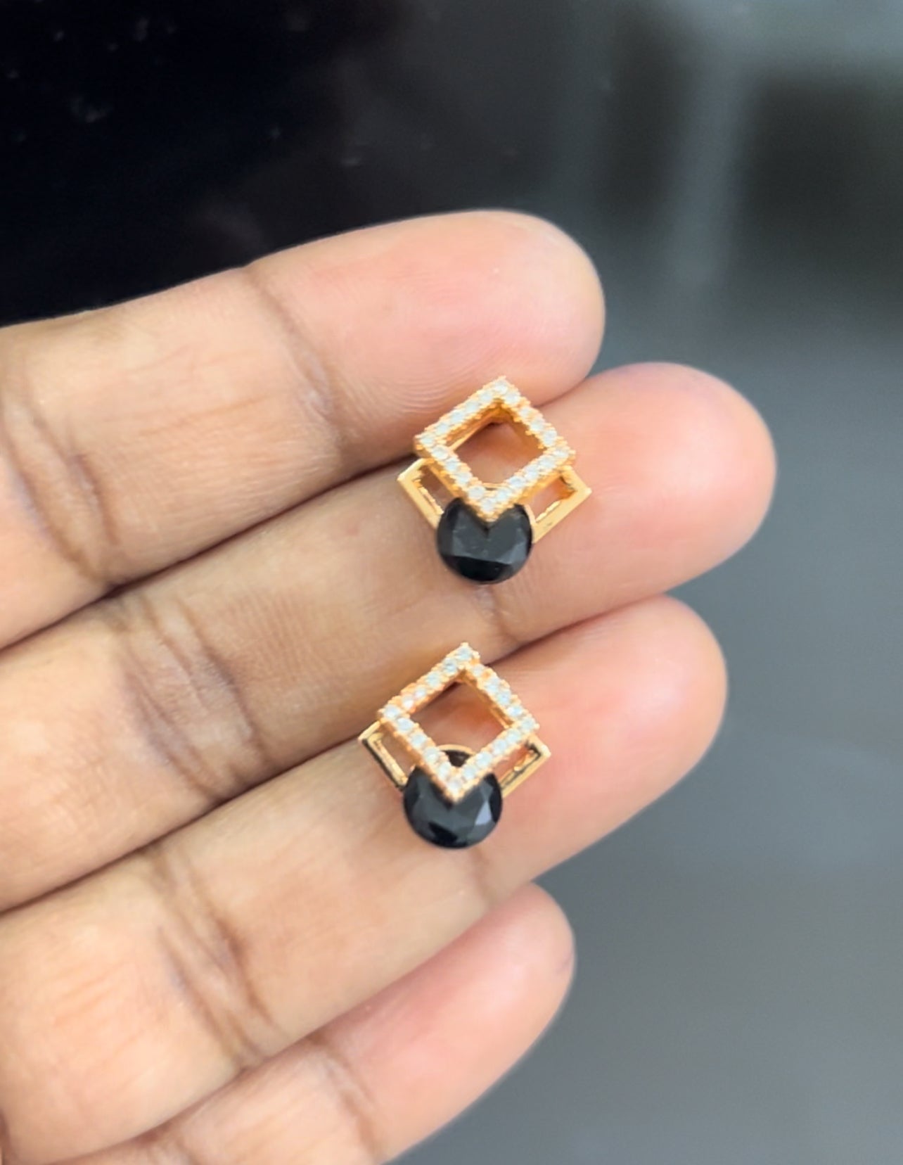 CZ 3d model square stud with black stone