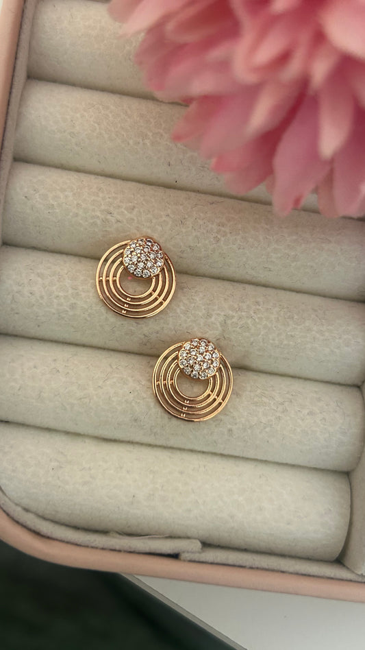 Gold Radiant Halo Stud Earrings with CZ Crystals – Modern Circle Design