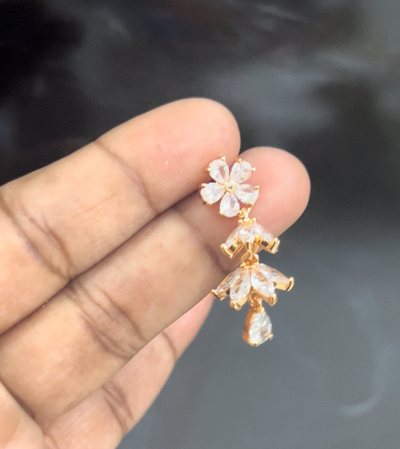 CZ flower stud with hanging Jumka