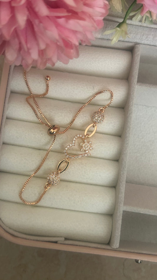 CZ heart shape adjustable bracelet