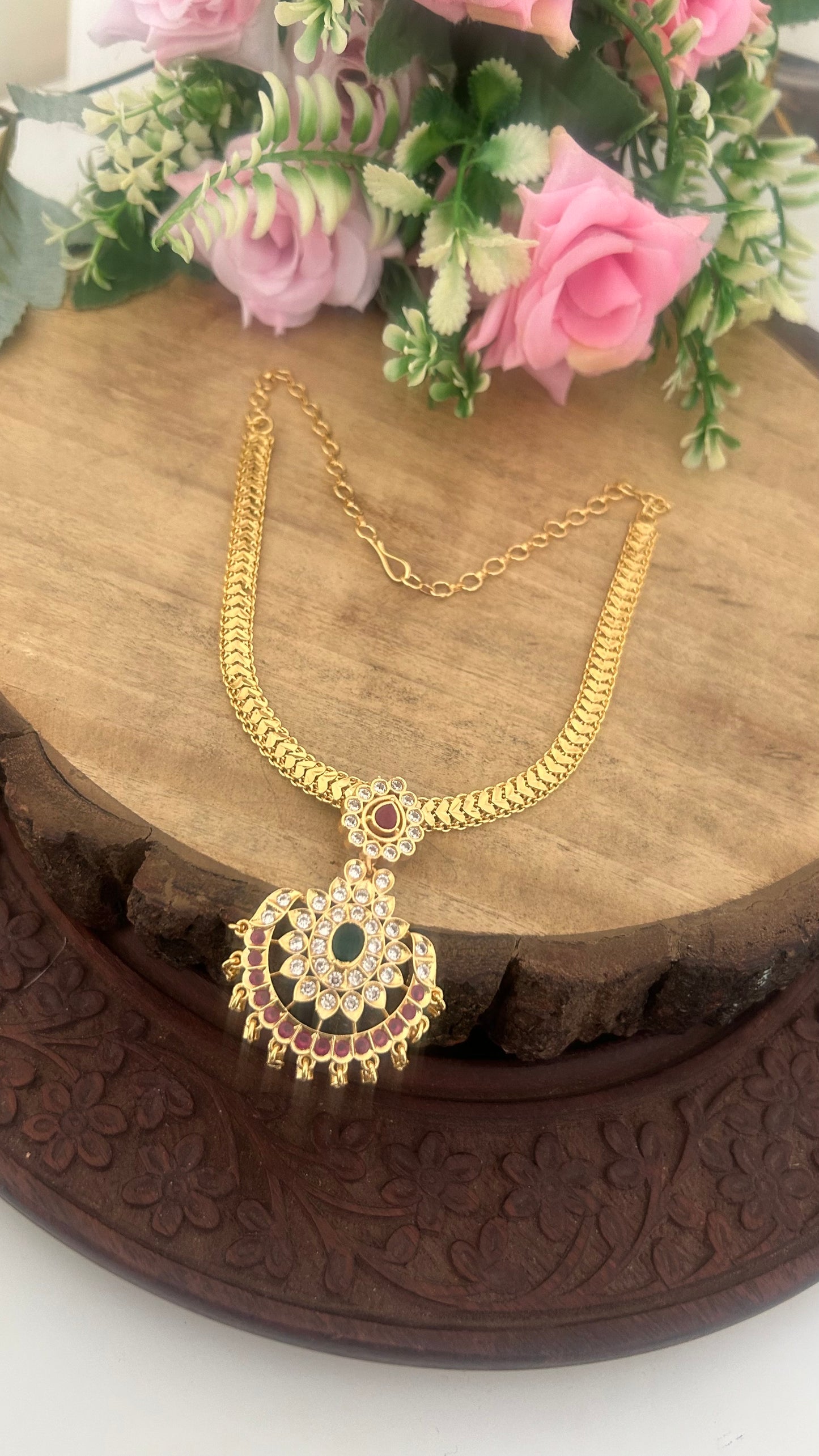 "Traditional Panchaloham Nanu Patti with Ruby & Emerald Stone Detachable Pendant – with polish"