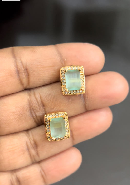 CZ color stone stud in rectangle shape