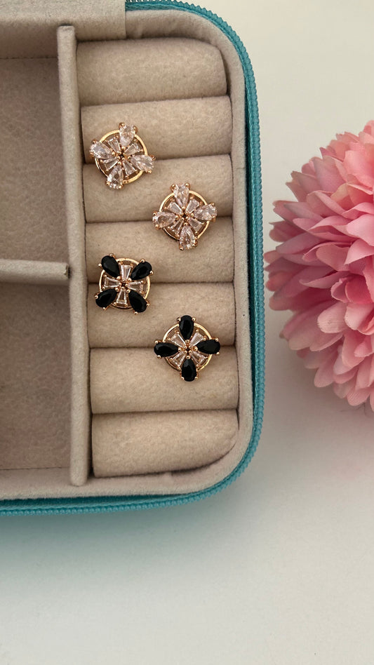 CZ flower stud with 4 petals in colours