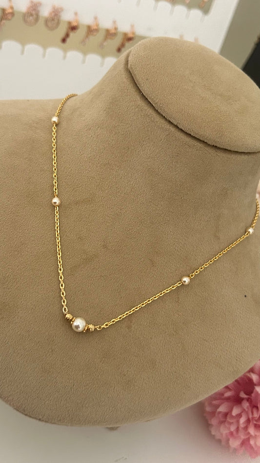 Simple swaroski pearl chain with gold bindi balls in 17 inches