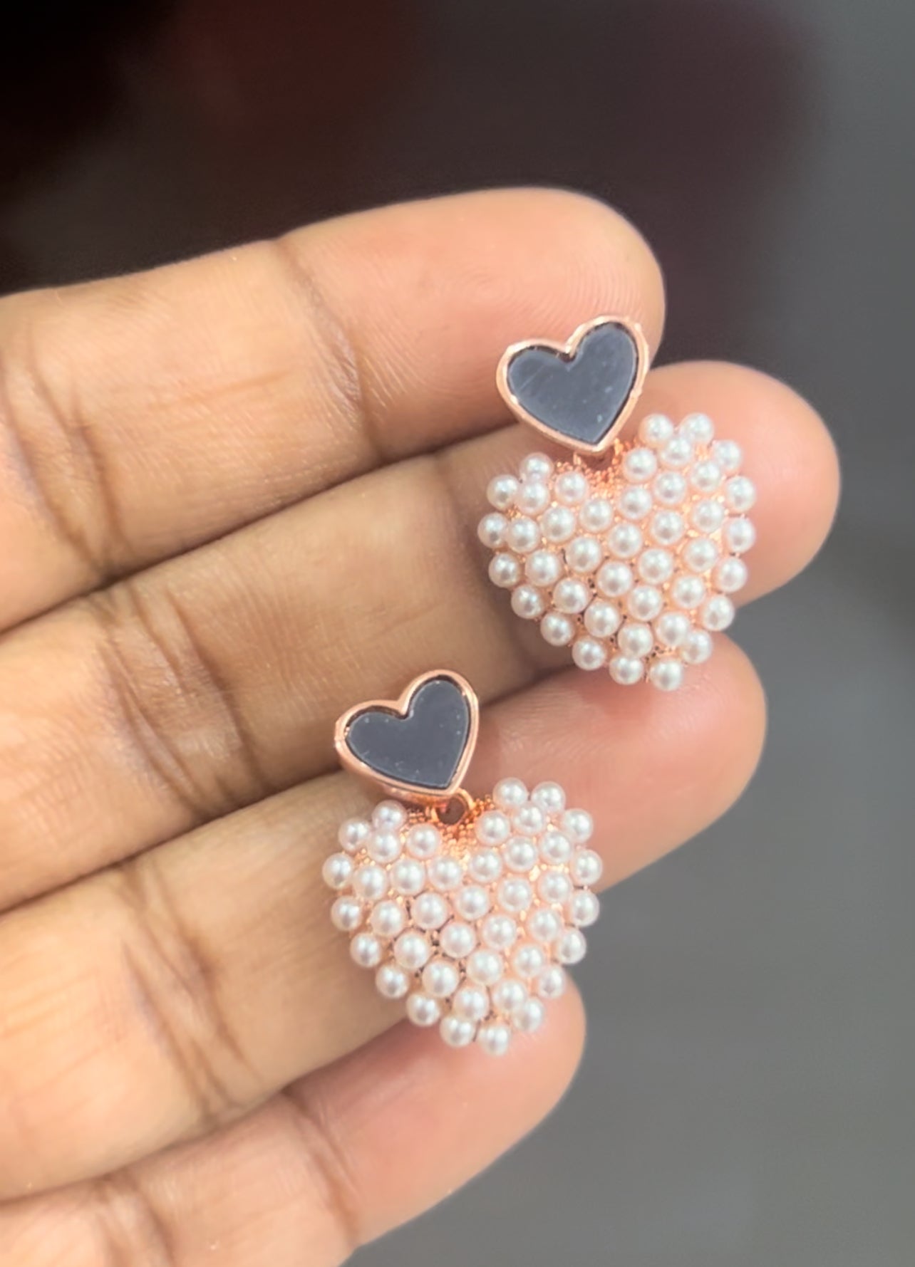 CZ love shape stud with pearls