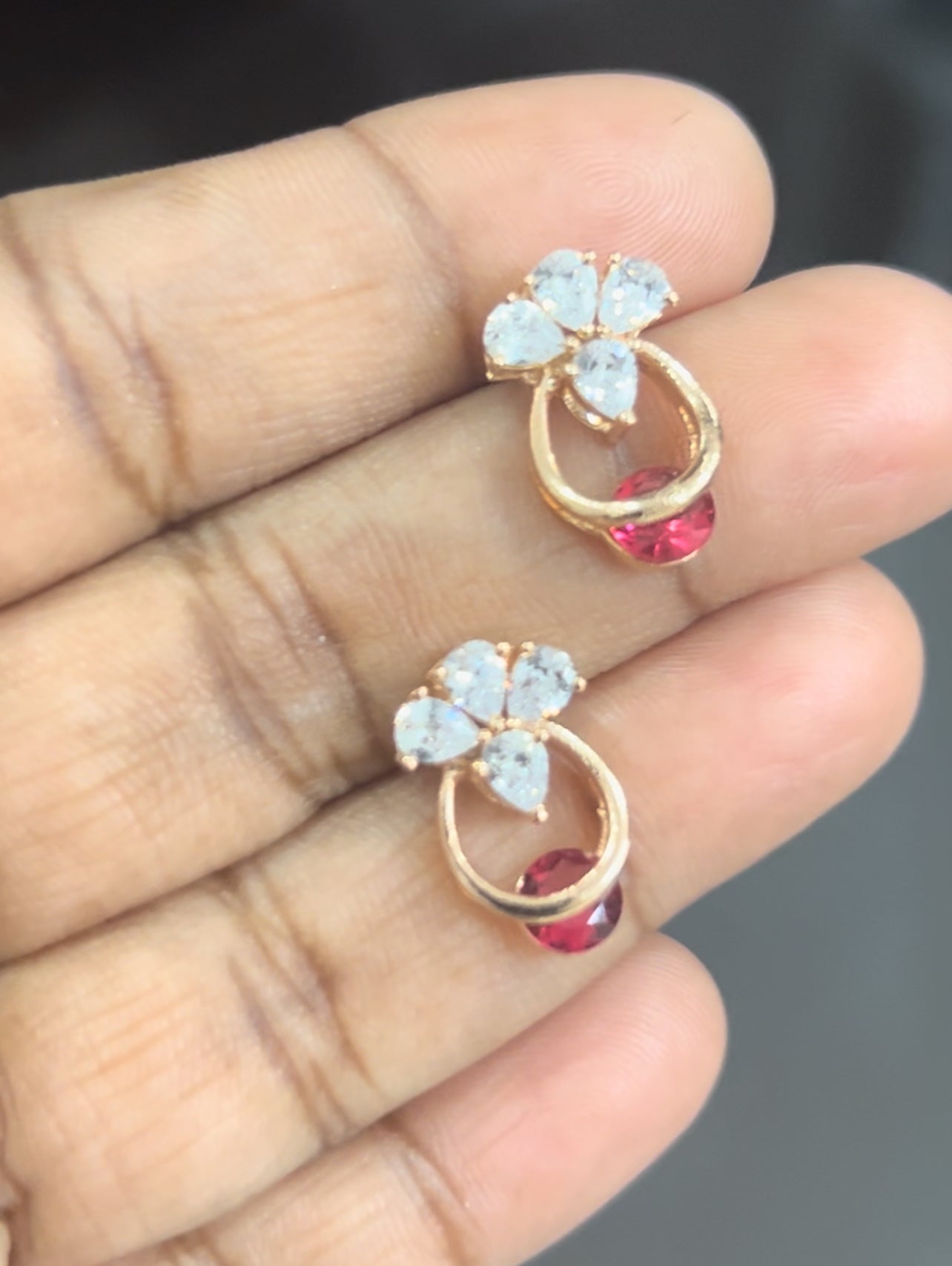 CZ flower stud with color stone