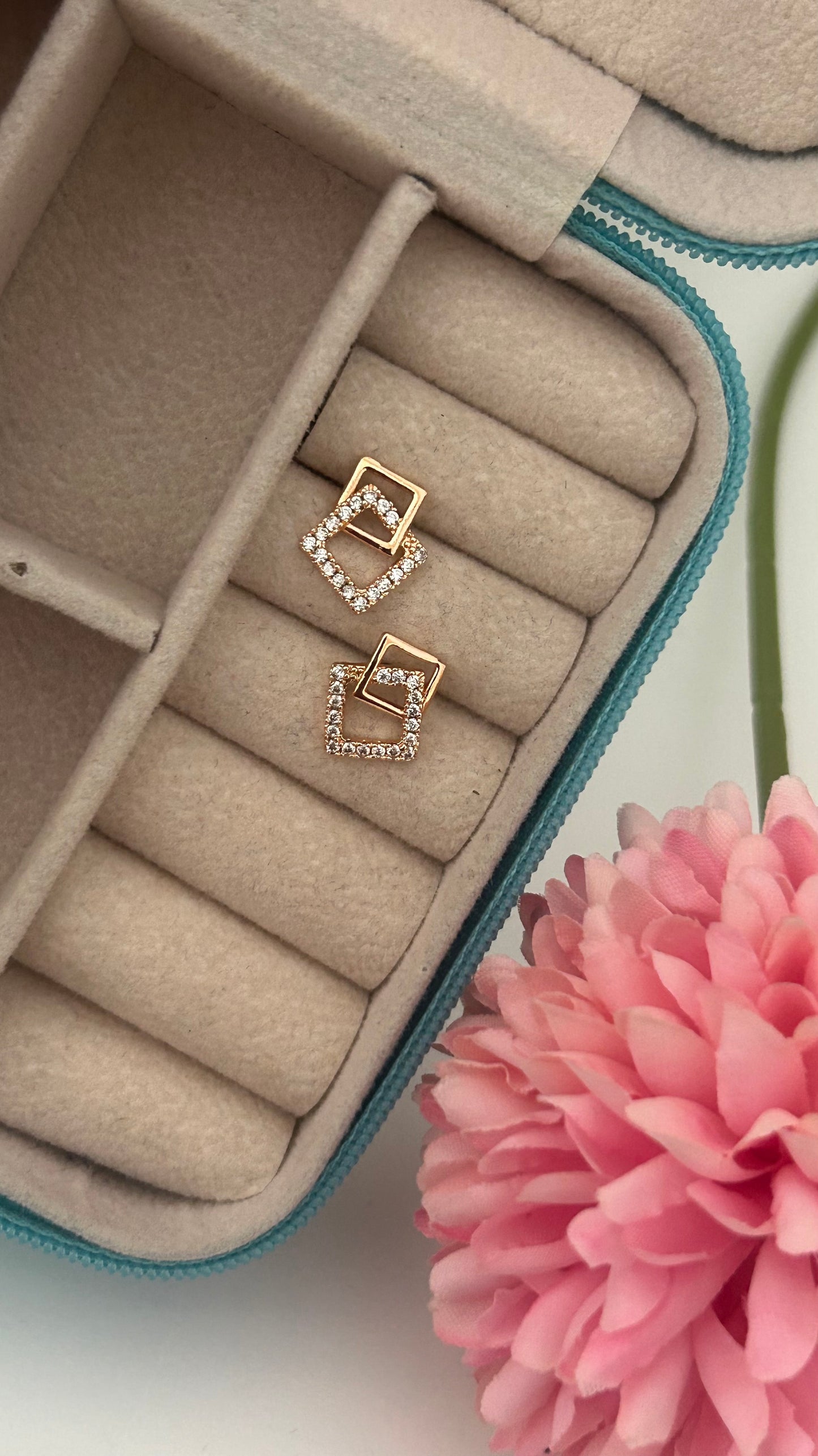 CZ Square shape white stones stud