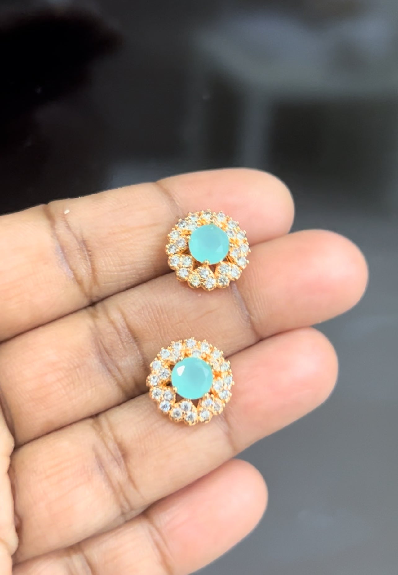 CZ fancy full stone round shape stud in colour